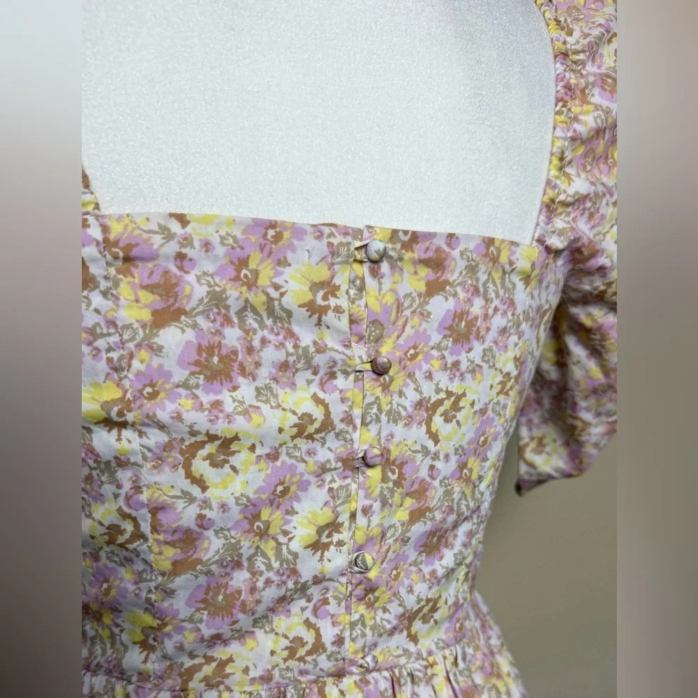 Free People She’s a Dream Floral Print Puff Sleeve Midi Dress Size 2 - Picture 13 of 15